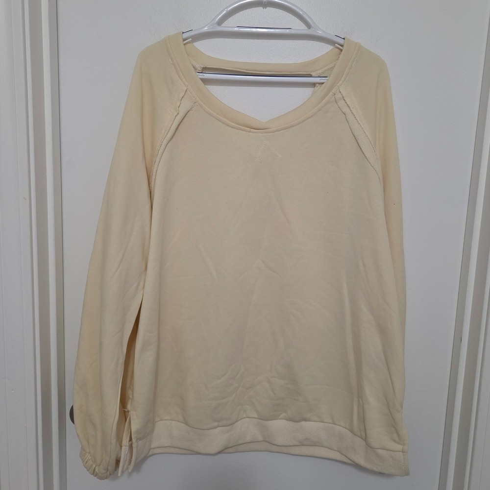 POL Clothing Cream Yellow Strappy Lattice Back Sweatshirt TKT622 Large